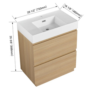 English Elm 30" Bathroom Vanities - Modern Oak Sink Cabinet With Double Drawers, Freestanding And Stylish Design W1972S00008