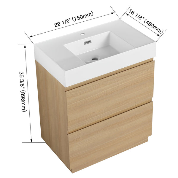 English Elm 30" Bathroom Vanities - Modern Oak Sink Cabinet With Double Drawers, Freestanding And Stylish Design W1972S00008