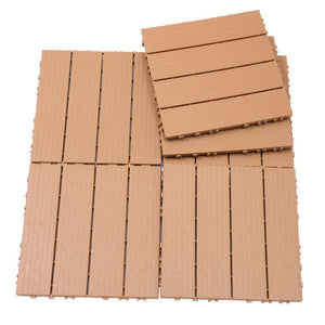 English Elm Plastic Interlocking Deck Tiles Slatted Wood Look Outdoor Patio Poolside Flooring 44 Pack W2882P204560