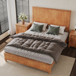English Elm Solid Rubberwood Queen Platform Bed Tall Headboard Natural Grain No Box Spring W1716S00030