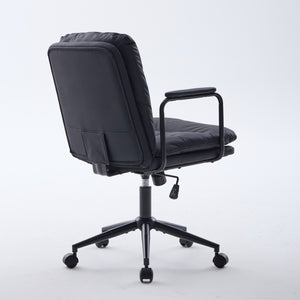 English Elm Office Mid Back Desk Chair with Double Sponge Cushion, Ergonomic Recline 40° and Wide Stable Base Black W1143P373974
