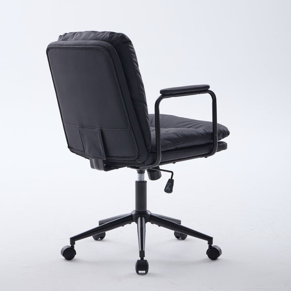 English Elm Office Mid Back Desk Chair with Double Sponge Cushion, Ergonomic Recline 40° and Wide Stable Base Black W1143P373974