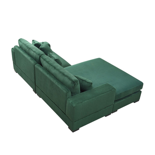 English Elm Mid Century Modern 3 Seater Sectional Sofa with Reversible Chaise and Accent Pillows Green W876S00346