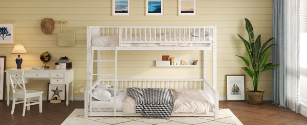 English Elm Full Full XL over Queen Metal Bunk Bed Frame with Ladder, Guardrails & Sturdy Space-Saving Design White N709P277757K