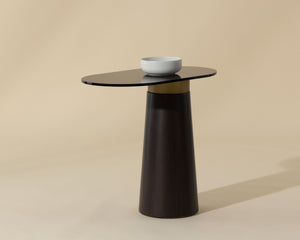 Sunpan Lamont Side Table - Unique Black Glass & Dark Brown Concrete End Table for Modern Indoor Spaces