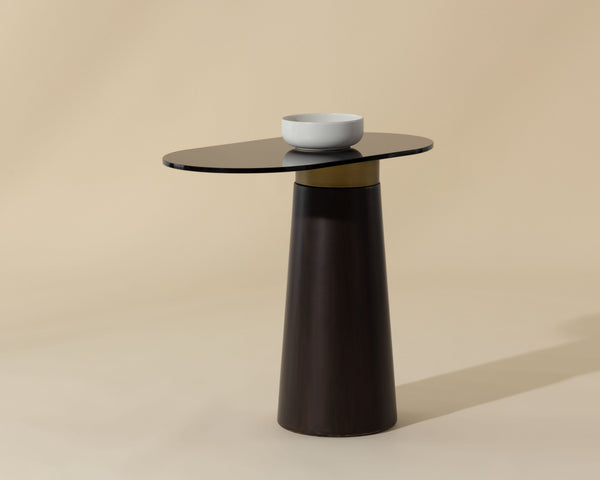 Sunpan Lamont Side Table - Unique Black Glass & Dark Brown Concrete End Table for Modern Indoor Spaces
