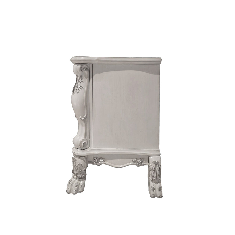 English Elm 2-Drawer Poplar Wood Nightstand Bone White Finish — Hand-Rubbed Layers, Carved Details, Ample Storage for Master Bedroom B016P261565