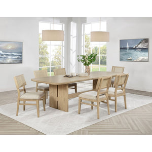 English Elm Beige Oak Coastal Dining Set with Cane Back Chairs and Extension Leaf Seats Six B062S01847