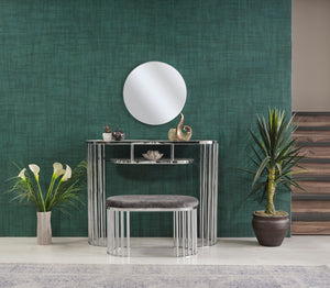 English Elm Garry Oval Fabric Ottoman with Chrome Legs — Plush Upholstery, Compact Modern Seat for Living Spaces Grey B029P333529