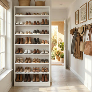 English Elm 9 Tier Freestanding Shoe Rack Tall Mdf Storage Organizer for Entryway Hallway White W3204P454074