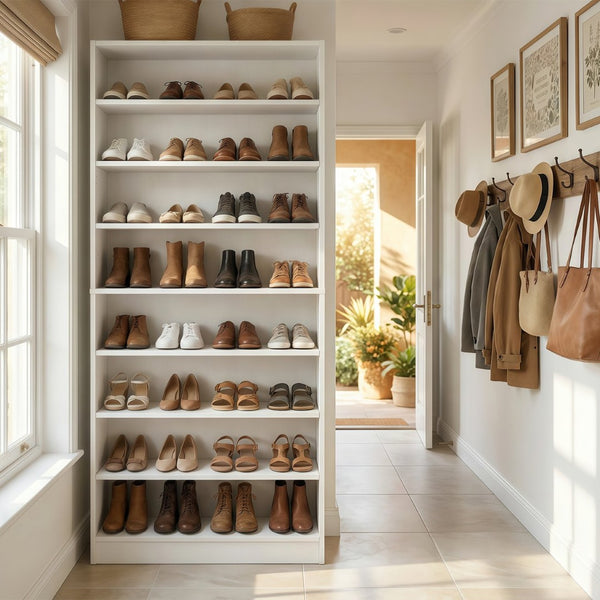 English Elm 9 Tier Freestanding Shoe Rack Tall Mdf Storage Organizer for Entryway Hallway White W3204P454074