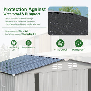 English Elm 8x6 Galvanized Steel Outdoor Storage Shed with Pitched Roof Lockable Doors and Window W3213S00007