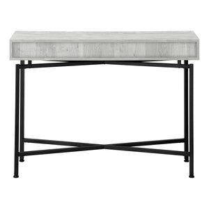 English Elm Accent Table Rustic Wood-Look End Table with Black Metal X Base, Nightstand with Drawer for Living Room Grey 52 L x 15 W x 6 H B2710P219290