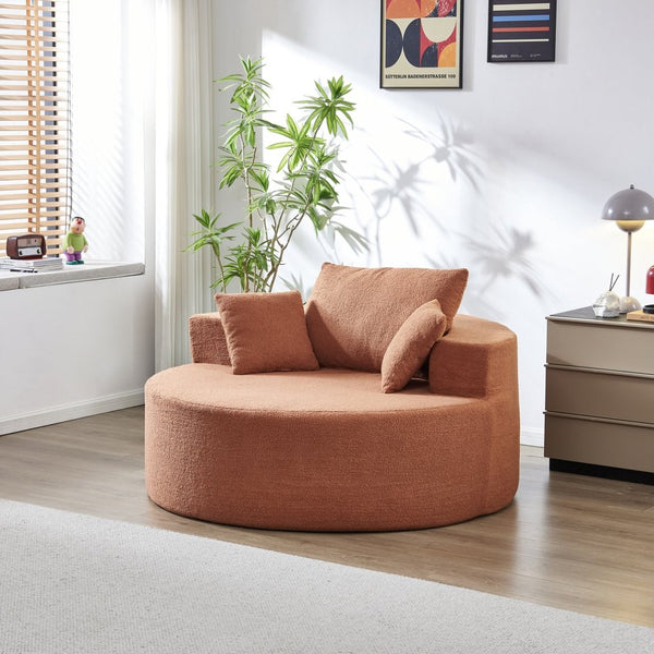 English Elm 55"l Teddy Fleece Round Chaise Chair Plush Foam Seating for Modern Living Rooms Orange W1669P368393