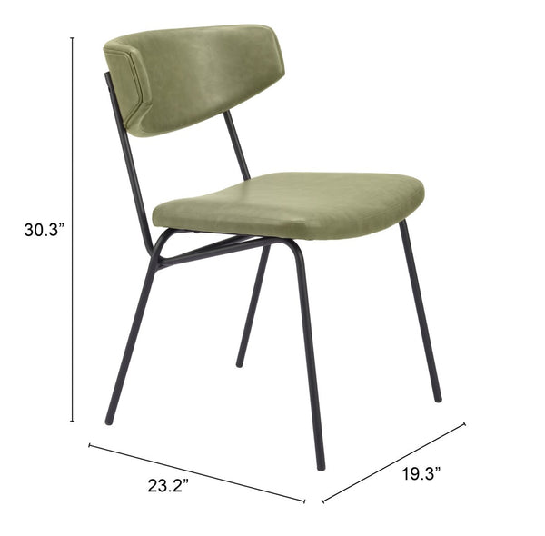 Charon Dining Chair Set of 2 - Stylish Green Vinyl Comfort with Steel Frame for Modern Dining Spaces