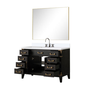 English Elm Black Oak Single Bath Vanity 48" W With White Quartz Top, Chrome Faucet & 46" Mirror Set Included B2731S02223