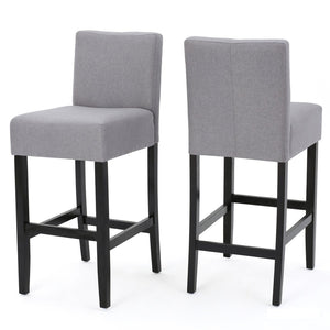 English Elm 30-inch Fabric Upholstered Barstool Set Rubberwood Frame with Lumbar Support 74503.00FLGRY