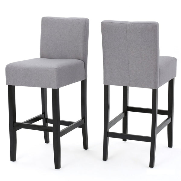 English Elm 30-inch Fabric Upholstered Barstool Set Rubberwood Frame with Lumbar Support 74503.00FLGRY