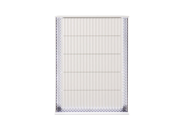 English Elm Fabio Contemporary Queen 5Pc Bedroom Set With Led Lighting, Diamond Accents & White Wood Finish P2 B009S01582-GIGA