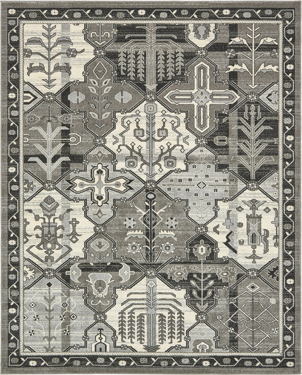 Unique Loom La Jolla Cathedral Machine Made Geometric Rug Gray, Black/Ivory/Silver 8' 0" x 10' 0"