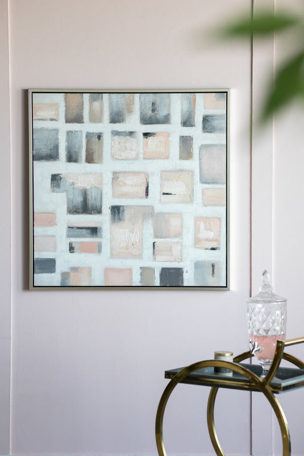 English Elm 39.4X39.4" Hand-Painted Wall Art - Modern European Stonework Design In Soft Pinks & Greys For Any Space W2078P313331