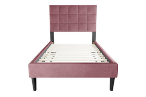 English Elm Twin Bed With Adjustable Headboard – Stylish Upholstered Design, Biscuit Tufting & Easy Assembly Options B089P240519-GIGA