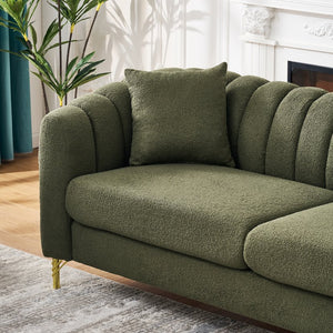 English Elm 63" Chenille Loveseat Sofa Luxury 2-Seater Deep Tufted Couch with Gold Metal Legs and Pillows Green W3373S00054
