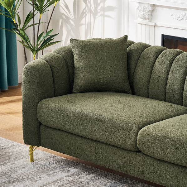 English Elm 63" Chenille Loveseat Sofa Luxury 2-Seater Deep Tufted Couch with Gold Metal Legs and Pillows Green W3373S00054