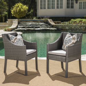 English Elm Christopher Knight Home® - ANTIBES Outdoor Dining Chair Set of 2 — All-Weather PE Rattan, Water-Resistant Cushions, Sleek Design Grey+Silver 40 L x 24.5 W x 11.5 H 61561.00GRY