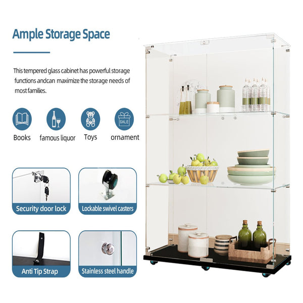 English Elm Tempered Glass Display Cabinet With Smart Bluetooth Led Lighting & Secure Lock For Modern Spaces W3155P268180-GIGA