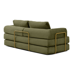 English Elm Convertible Floor Sofa Futon with Corduroy Upholstery for Living Room Lounging and Sleeping Green W1117P434729