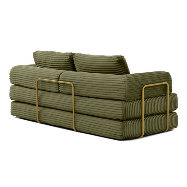 English Elm Convertible Floor Sofa Futon with Corduroy Upholstery for Living Room Lounging and Sleeping Green W1117P434729