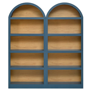 English Elm On-trend Farmhouse Two-tone Bookcase Set Arched Fabric Crown Open 5-tier Shelving Blue N721P411205C