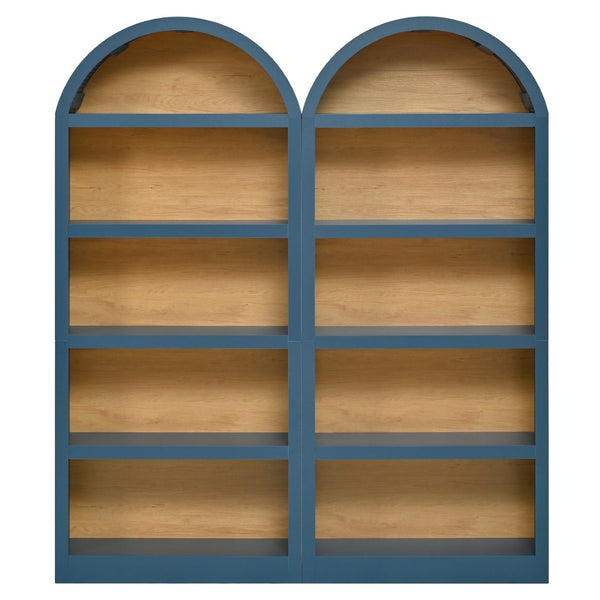 English Elm On-trend Farmhouse Two-tone Bookcase Set Arched Fabric Crown Open 5-tier Shelving Blue N721P411205C
