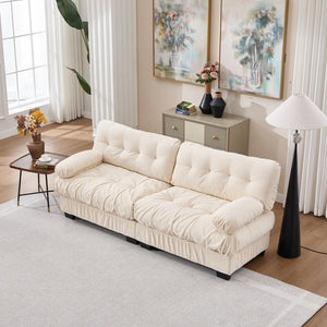 English Elm Cloud Modular Sectional Sofa Deep Seat Flannelette Upholstered Living Room Couch Beige W2120S00021