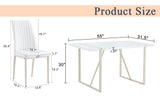 English Elm 55"X31.5"Cream-Style White Mdf Dining Table Set With 4 Armless Chairs.The Backrest Of The Dining Chair Is Designed With Multiple Vertical Stripes.Adding A Warm Atmosphere To Your Family.