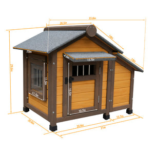 English Elm 45 Inch Solid Wood Outdoor Dog House with Elevated Floor and Waterproof Insulated Roof W1431P388168