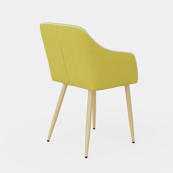 English Elm Dining Chairs Set of 2 Mid-Century Modern Upholstered Linen Side Chairs with Thick Foam Cushions, Wooden Legs and Armrests for Dining Room Comfort Yellow T3950P405212