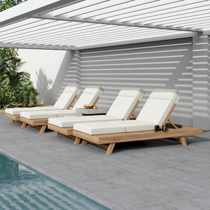 English Elm Lounge Chaise Outdoor Acacia Wood Slatted Frame with Water Resistant Cushion Resort Style Cream,Light Brown N770P442L67C