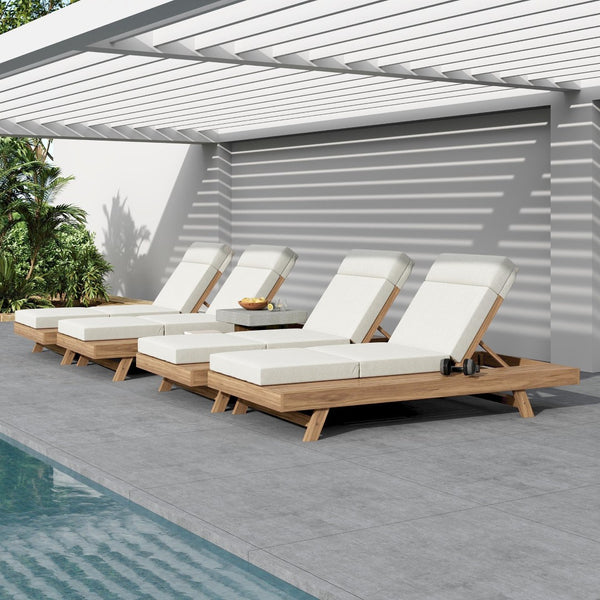English Elm Lounge Chaise Outdoor Acacia Wood Slatted Frame with Water Resistant Cushion Resort Style Cream,Light Brown N770P442L67C