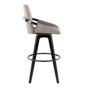 English Elm Fixed-height Swivel Barstools Upholstered Grey Fabric Black Wood Legs Kitchen Set of 2 B202S01892