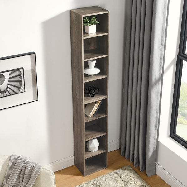 English Elm 8-Tier Media Tower Rack with Adjustable Shelves, Slim Tall 70.9" Bookcase for CDs DVDs & Decor W1781P182841