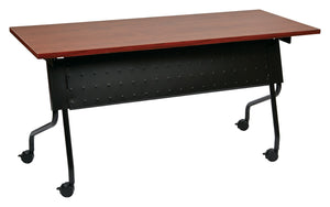 OSP Home Furnishings 5' Flip Top Nesting Training Table with Locking Casters for Classrooms and Offices Cherry Black 84225BC