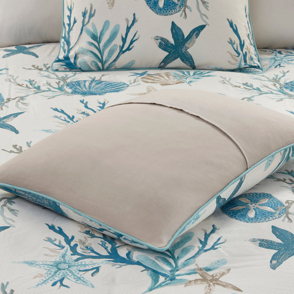 English Elm Full/Queen Pebble Beach 6 Piece Cotton Sateen Duvet Cover Set - Coastal Shells, OEKO-TEX, Embroidered Pillows B03597371