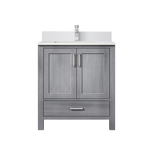 English Elm Distressed Grey 30" Bath Vanity with White Quartz Top, Soft-Close Drawer, Chrome Faucet Set, Durable B2731P259006