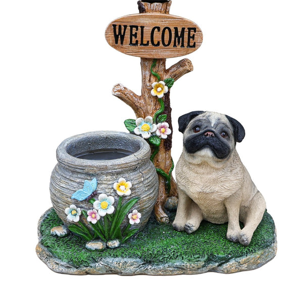 English Elm Schnauzer Solar Led Resin Planter Statue Outdoor Garden Accent for Patio Decor W5398P464252