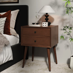 English Elm Christopher Knight Home® - Nightstand with 2 Drawers Mid-Century Acacia Wood, Splayed Legs, Brass Hardware, Easy-Glide Storage Brown 20.5 L x 17.5 W x 14.75 H N761P180219M