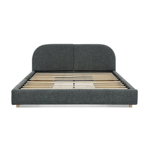 English Elm Queen Platform Bed Curved Headboard Circle Yarn Fabric with Four Wheeled Storage Drawers Dark Gray W487S00479