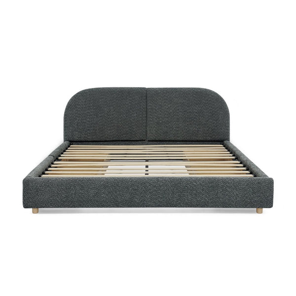 English Elm Queen Platform Bed Curved Headboard Circle Yarn Fabric with Four Wheeled Storage Drawers Dark Gray W487S00479