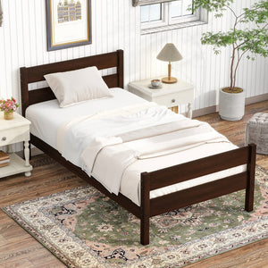 English Elm Twin Minimalist Rubberwood Bed with Headboard & Footboard, Space-Saving Underbed Storage, Durable Slatted Frame Espresso W504P262994